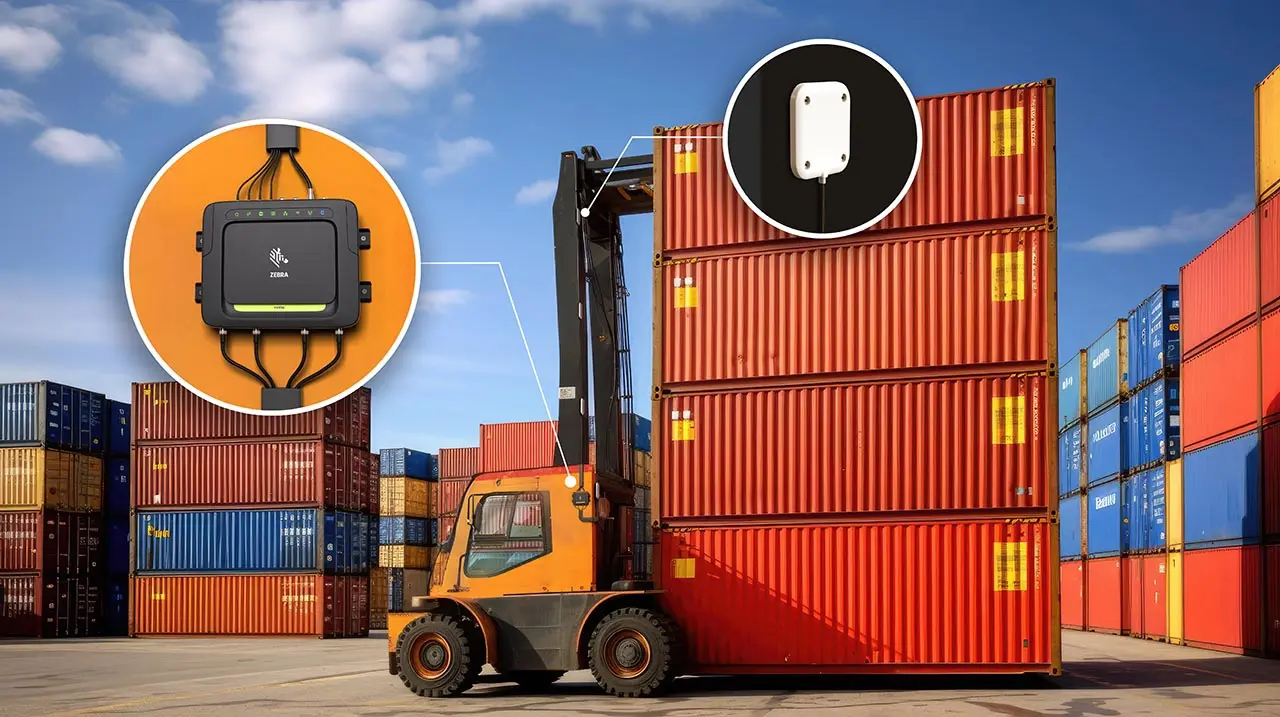 3 RFID Antenna transportation-photography-application-fxr90-rfid-shipping-port-forklift-antenna