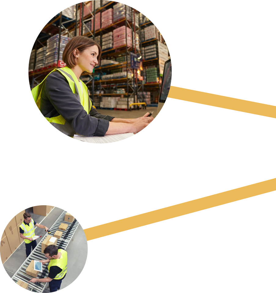 workers in safety vests in warehouse