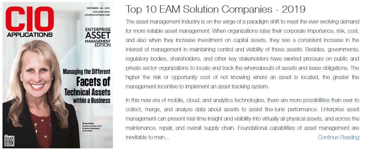 AbeTech Named Top 10 EAM Solution Company by CIO Applications Magazine